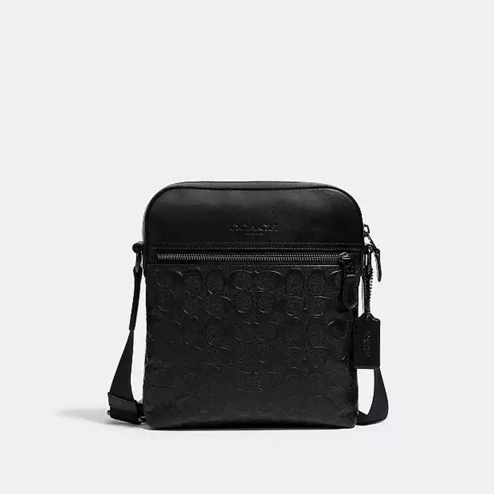 COACH 4009 Houston Flight Bag In Signature Leather Crossbody Gunmetal/Black